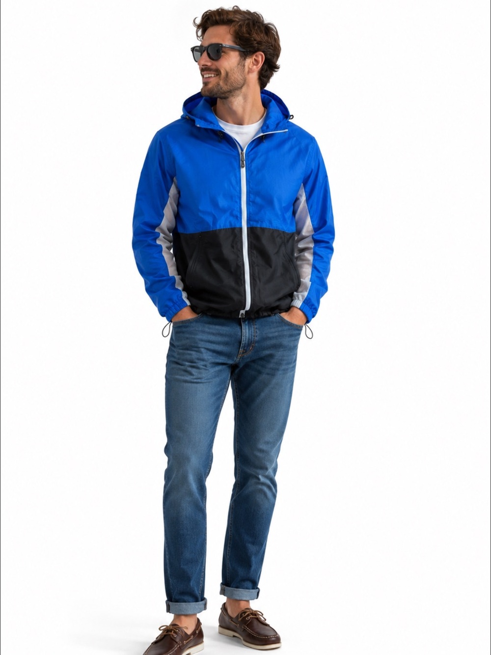 LESLIE JORDAN Blue and Black Skyline Lightweight Jacket Size M